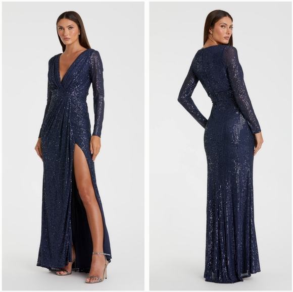 New Mac Duggal Embellished Midnight  Long Sleeves Gown. Size 4 - Picture 11 of 17